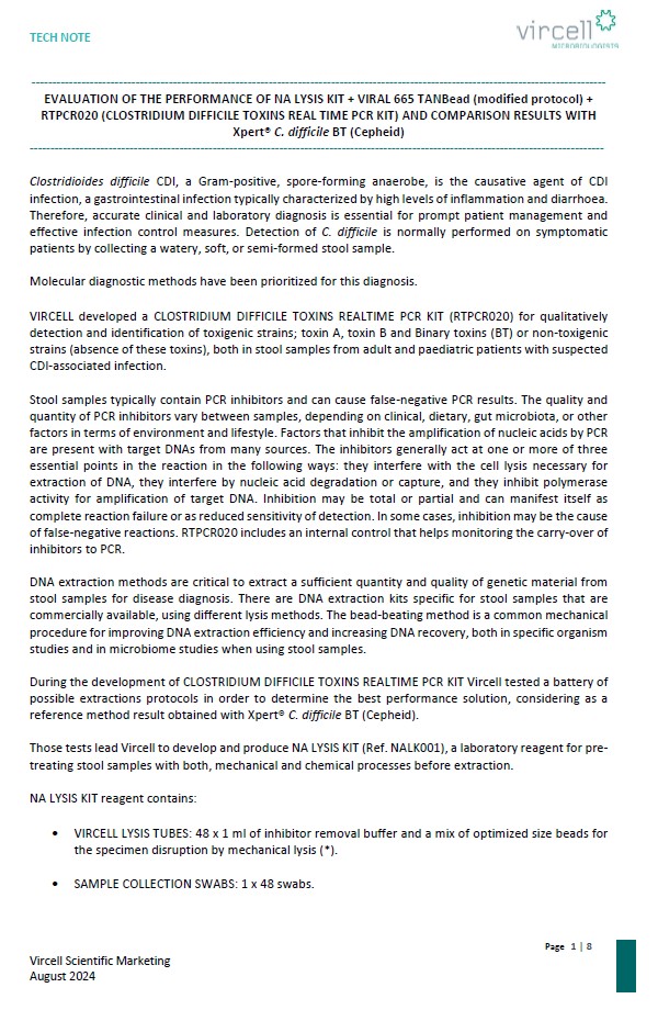 Evaluación del rendimiento del NA lysis kit+viral 665 TANBead+CLOSTRIDIUM DIFFICILE TOXINS REAL TIME PCR KIT y comparación de los resultados con Xpert® C. difficile BT (Cepheid)