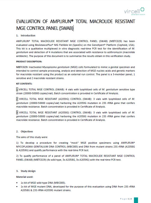 Evaluación de AMPLIRUN® TOTAL Macrolide Resistant MGE Control Panel (Swab)